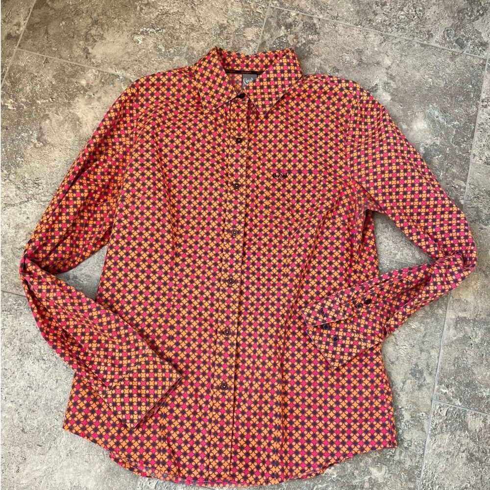 Cruel Girl Pink Orange Button Down Western Long Sleeve Shirt, Women's size L